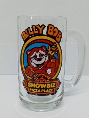 Billy Bob ShowBiz Pizza Place Clear Glass Mug with Orange Graphic